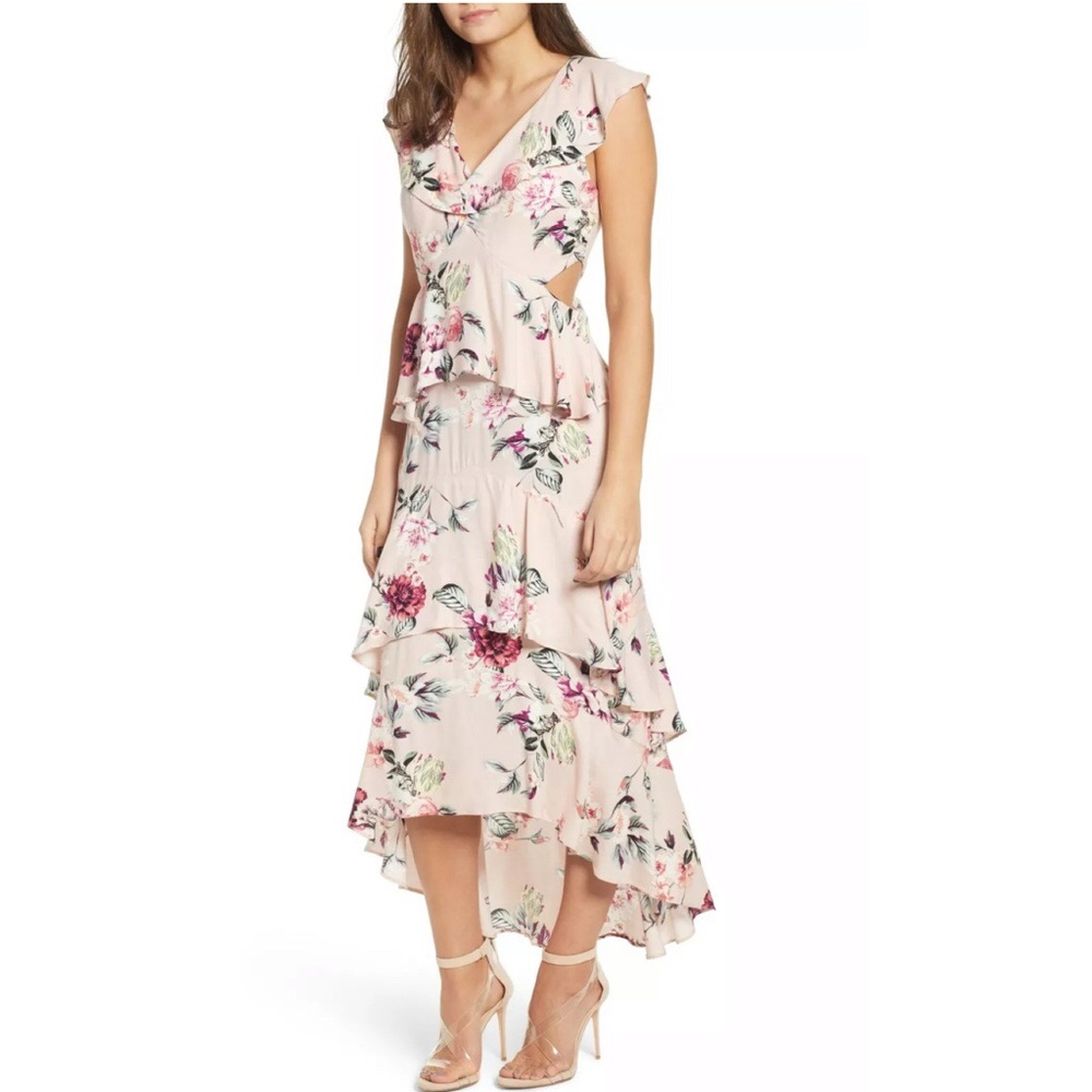 Leith Floral Cut Out Ruffle Midi Dress